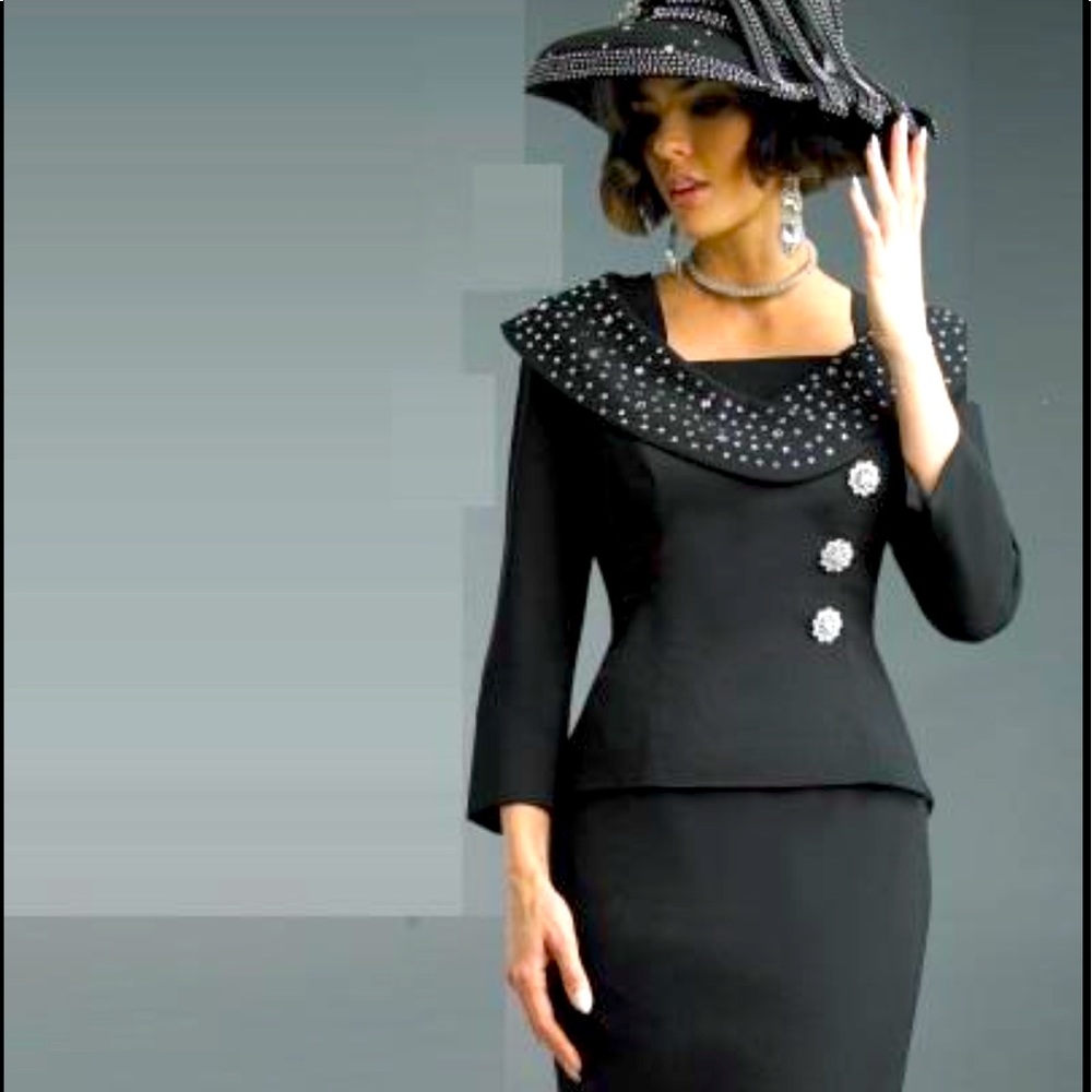 Beautiful modest suit with silver embellishments.